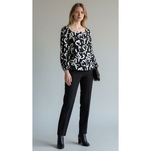 J Crew 365 Shirt Women 4 Navy Blue Square Neck Floral Print Blouse Preppy Retro‎